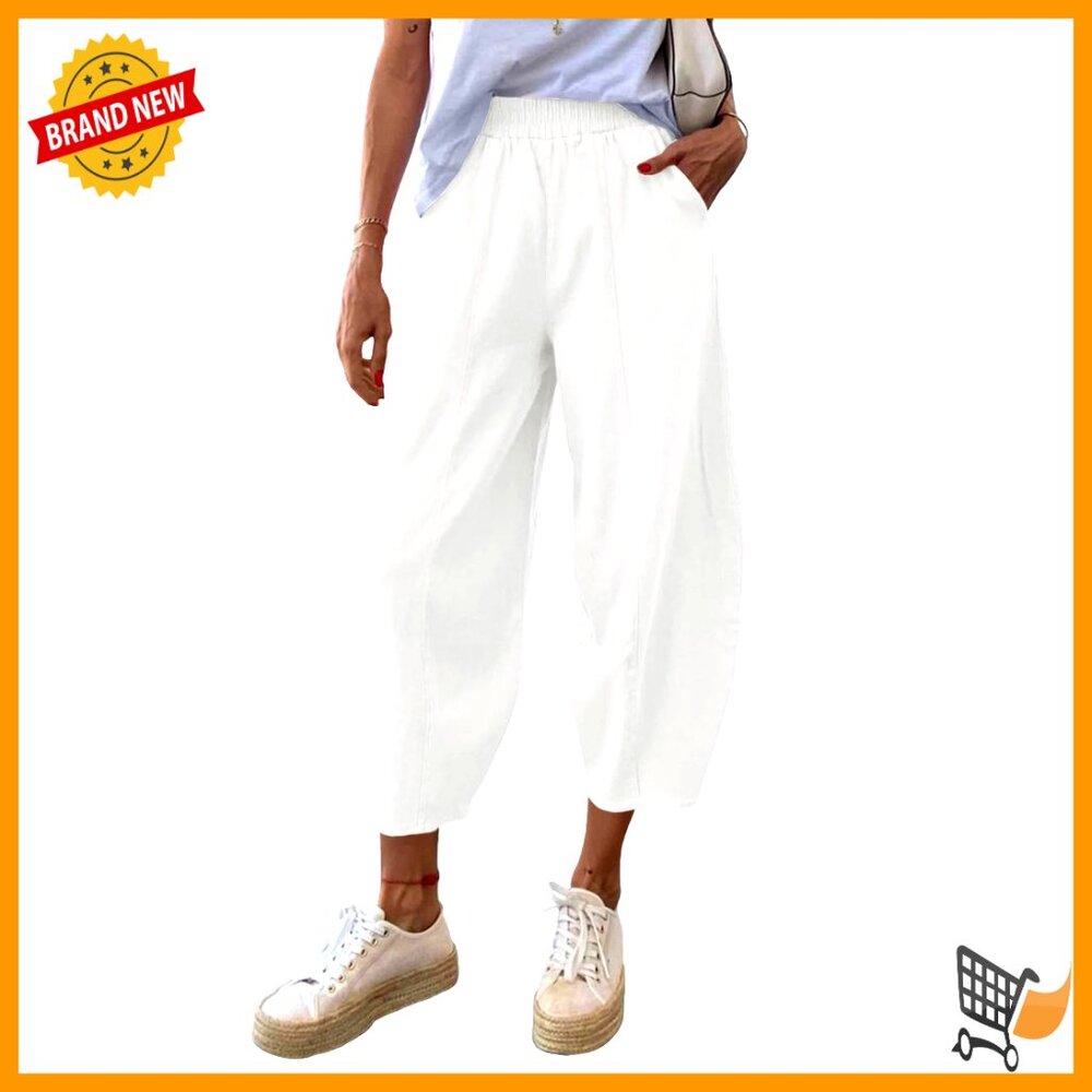 High Waisted Cotton Harem Pants Casual Summer Capris With Pockets